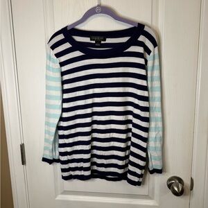 August Silk Navy and White Striped Top